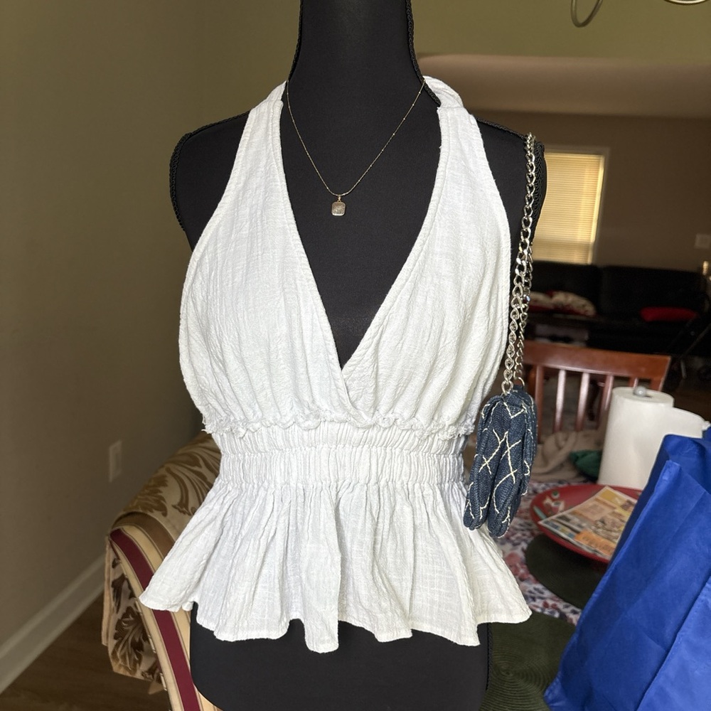 Ocean Drive White Smocked Peplum Tank Top